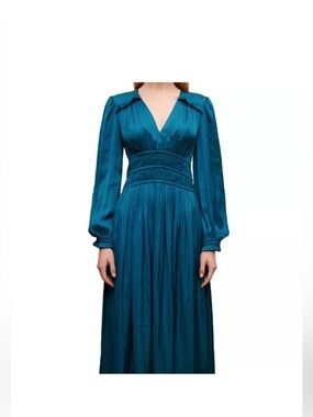 Maje Teal V‑Neck Pleated Midi/maxi Dress